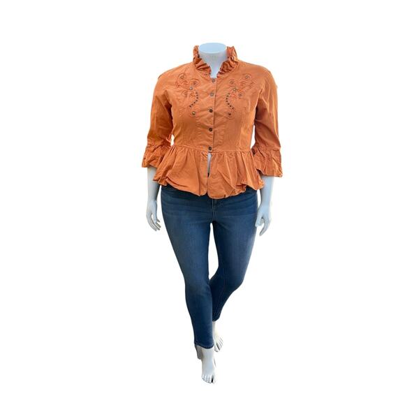 G Designs Natural Fashions Womens Boho Studded Jacket Size 1X Ruffle Orange Fall - Picture 2 of 14